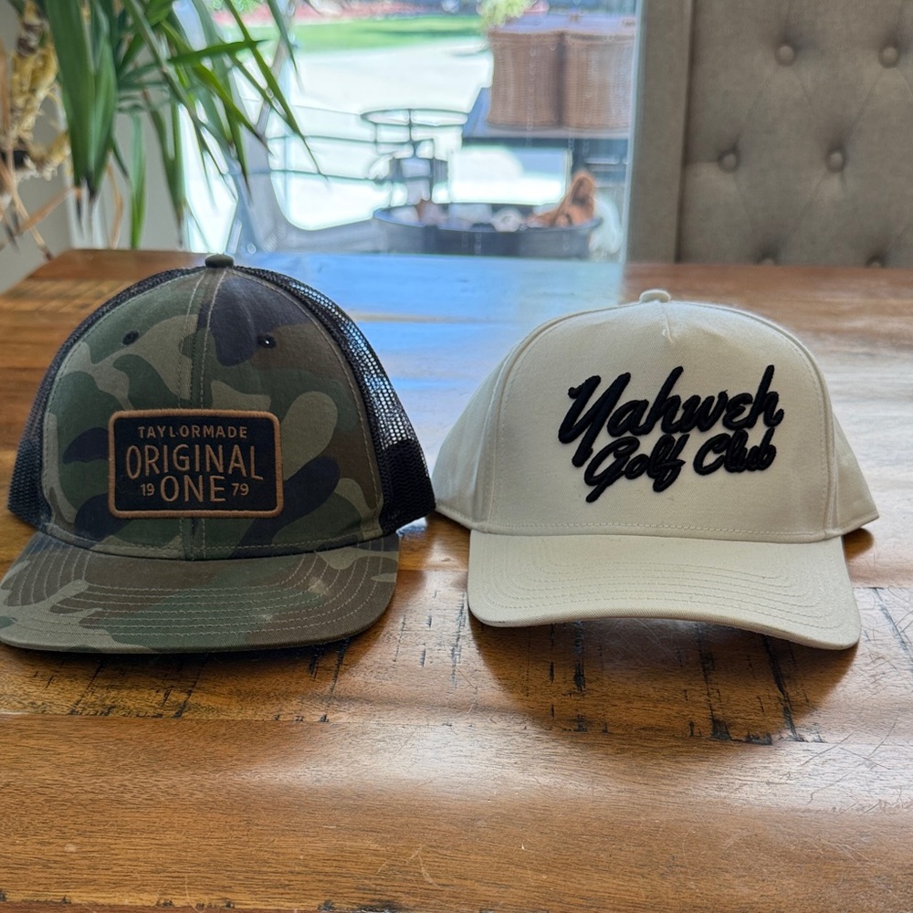 TaylorMade Camo Trucker Hat with Black Mesh & Khaki Script Cap